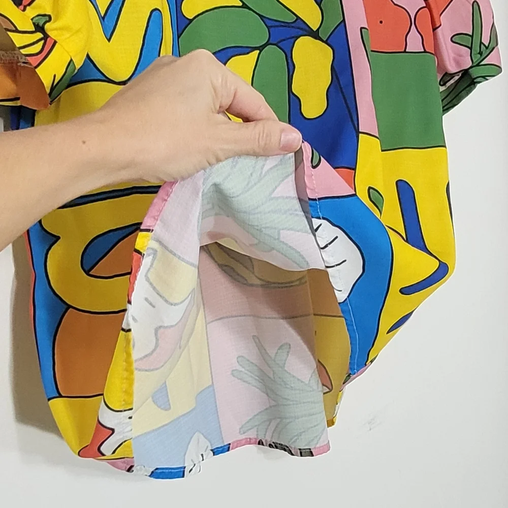Pop Art Multicolored Abstract Prints Short Sleeve Lightweight Blouse Size Small - Picture 4 of 14